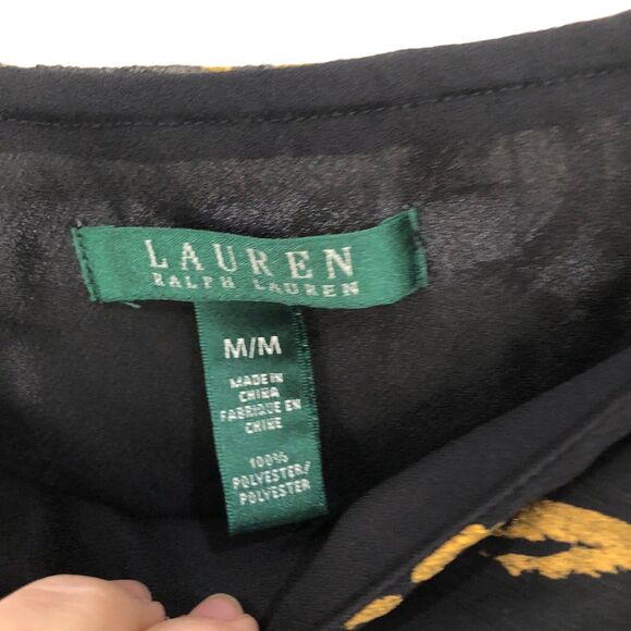 Lauren Ralph Lauren Black & Gold Floral Chiffon Circle Midi Skirt Office Size M - Picture 6 of 6